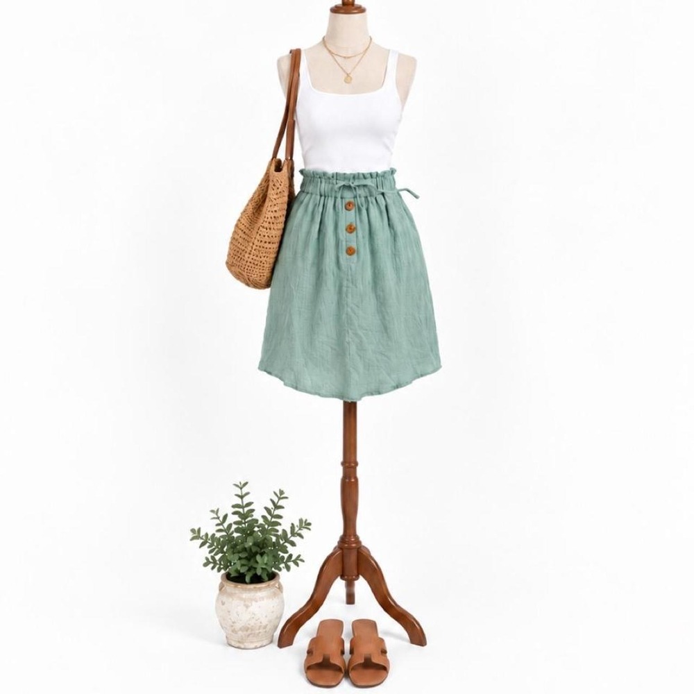Emery Rose Sage Green Gauze Midi Skirt Size M NWT